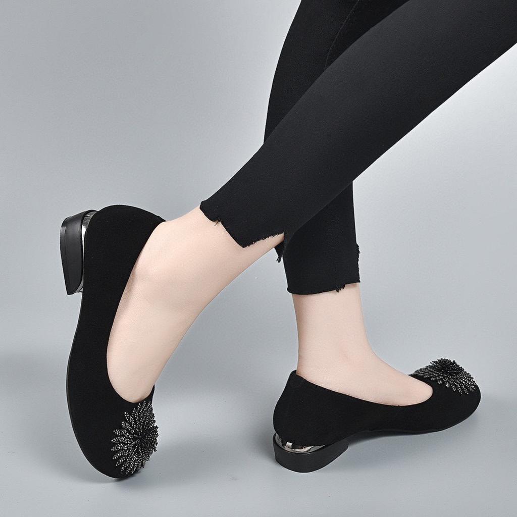 Rundkopf-Ballerinas Damen Frühling neu Schafsleder Sonnenblumen-Puppe Schuhe flacher Ausschnitt weiche Sohle Slipper