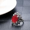 Kinel Fashion Tibetan Silver Red Stone Ring For Women Crystal Flowers Ethnic Wedding Bridal Jewelry Retro Rings