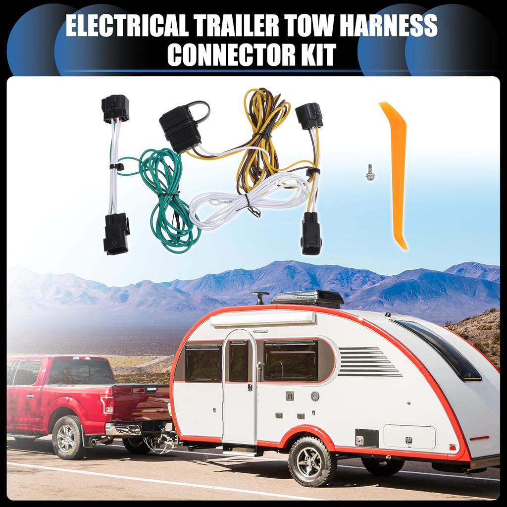 55363 Replacement 4 Pin Trailer Wiring Harness Vehicle end, Plug & Play, for Jeep Wrangler TJ 1998-2006 Black, 1 Set