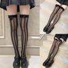 JK Women Sheer Silky Vertical Stripes Over Knee Long Socks with Cute Bowknot Japanese Lolita Leggings Thigh High Stockings