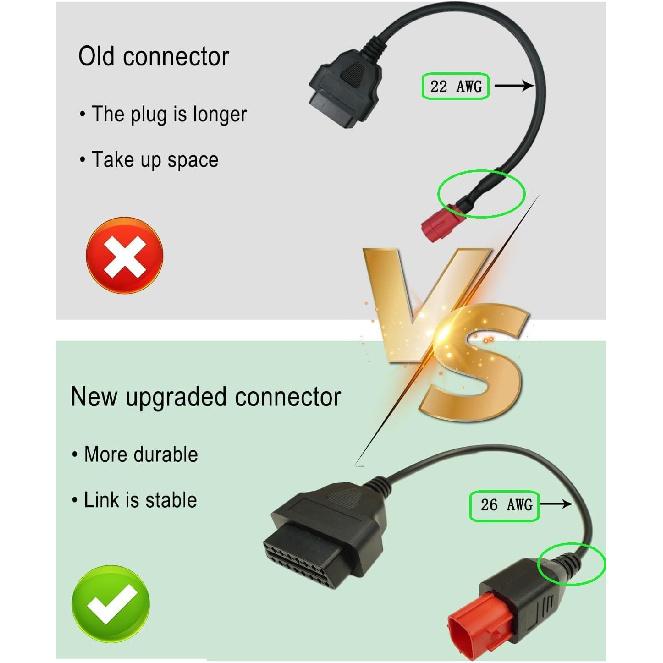 6 Pin OBD2 Adapter Cable Fit For Guzzi Kawasaki Suzuki Yamaha Harley Davidson Piaggio Vespa Motorcycle OBD Diagnostic Cable, Euro5 6-Pin Connector,