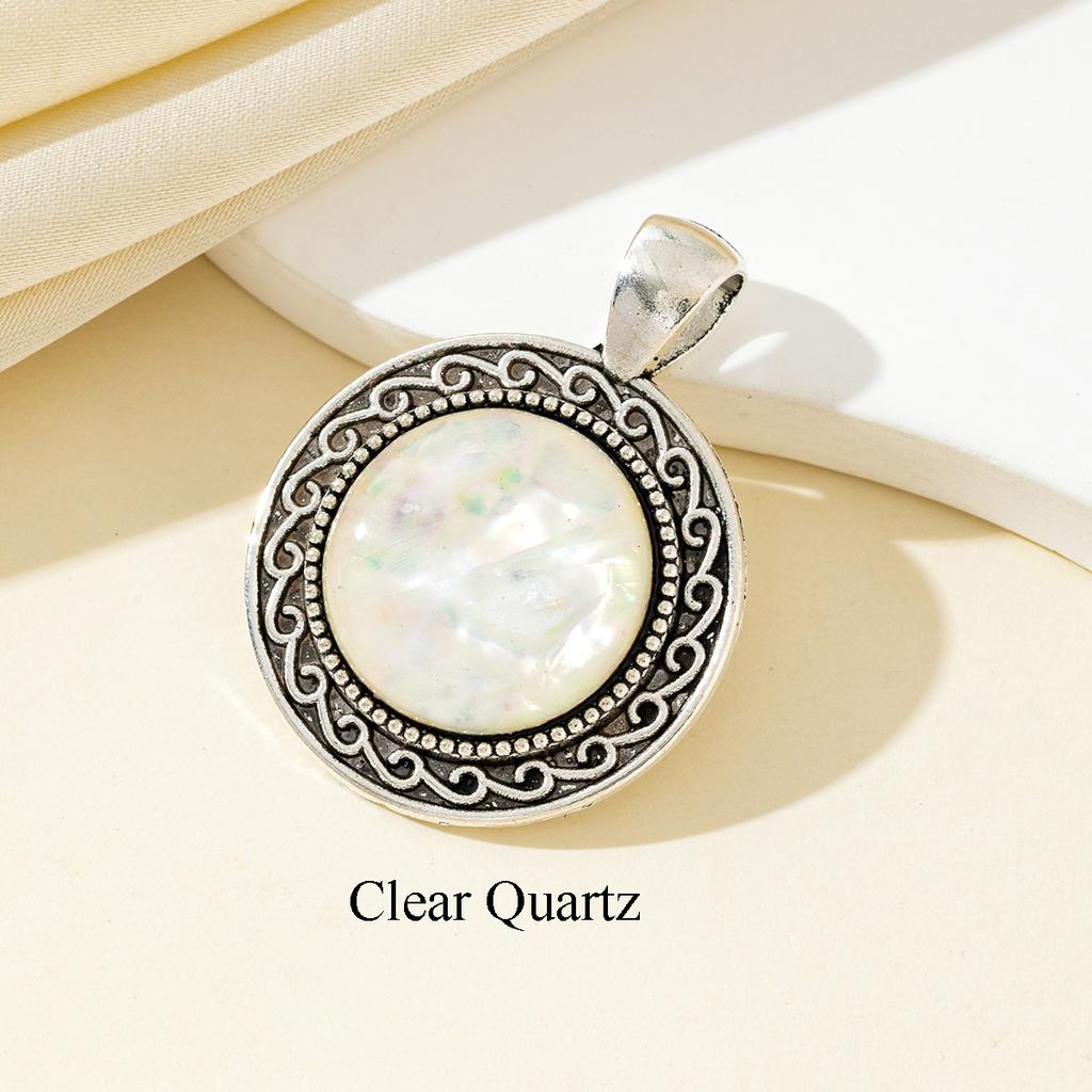 1 Stück Vintage Silber Filigran Rund Naturstein Anhänger Einzelner Edelstein Cabochon Charme für DIY Halskette Schmuckherstellung