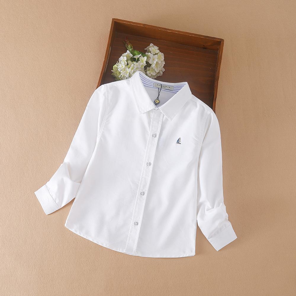 Kuyeebear Jongenskleding Schooluniform Shirts Lente Herfst Lange Mouw Omgeslagen Kraag Kindershirt Voor Jongens Kinderen Tops 150 wit