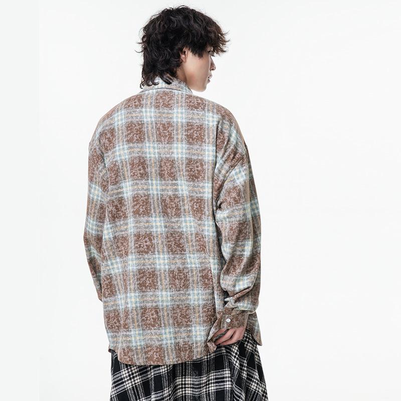 New Japanese Mid-length Shirt for Spring, Men's Fashionable Casual Plaid Shirt