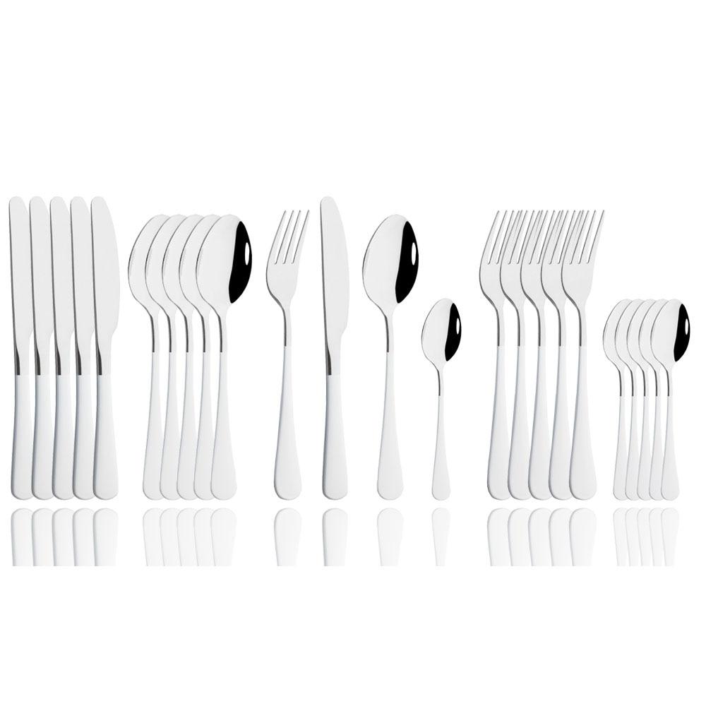 24Pcs Mirror Polished Blue Cutlery Set Stainless Steel Dinnerware Set Knife Fork Coffee Spoon Tableware Set Kitchen Dinner Silverware Set
