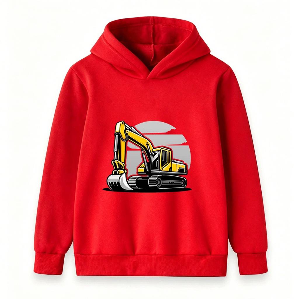 Kids Boys Girls Excavator Print Pullover Hoodie Casual Long Sleeve Warm Sweatshirt for Toddlers