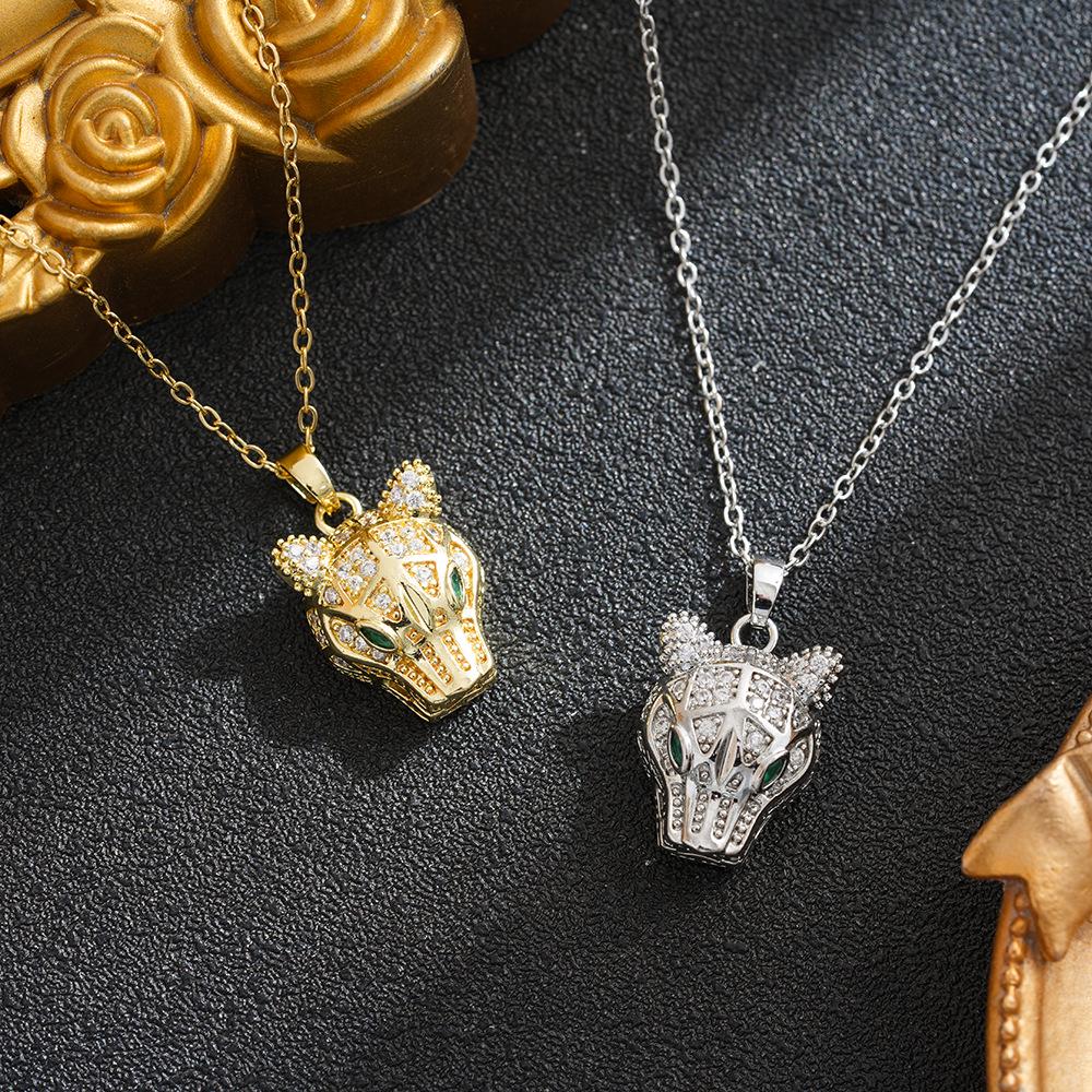18K Gold-Plated Leopard Pendant Necklace with Zircon Accent - European Style Clavicle Chain
