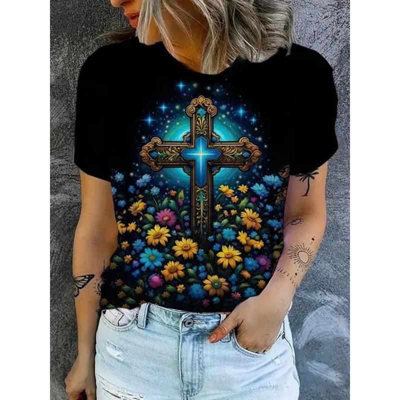 Casual Temperament Top Printed Women's Clothing Crew Neck Short Sleeve Comfortable T-Shirts Women’s