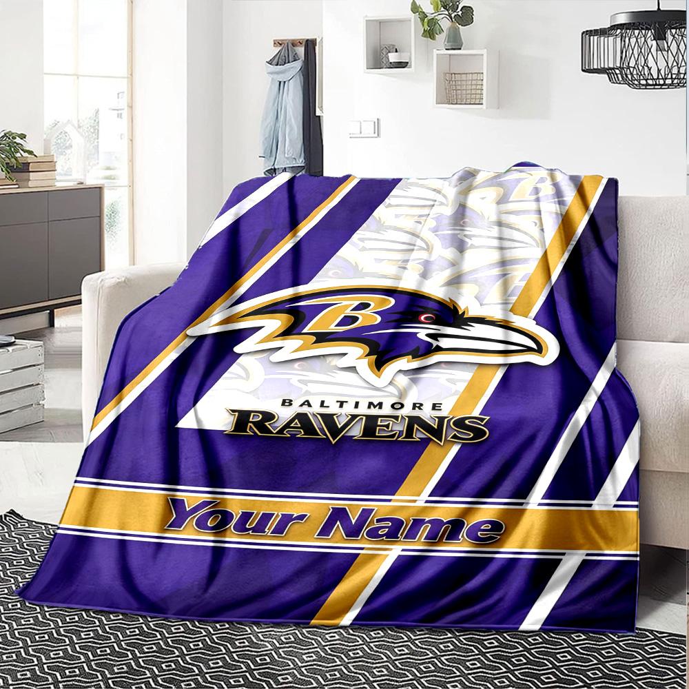 Name Custom Baltimore Ravens Print Flannel Blanket High Quality Warm Comfortable Cover for All Seasons Perfect for Gifts Home Decor