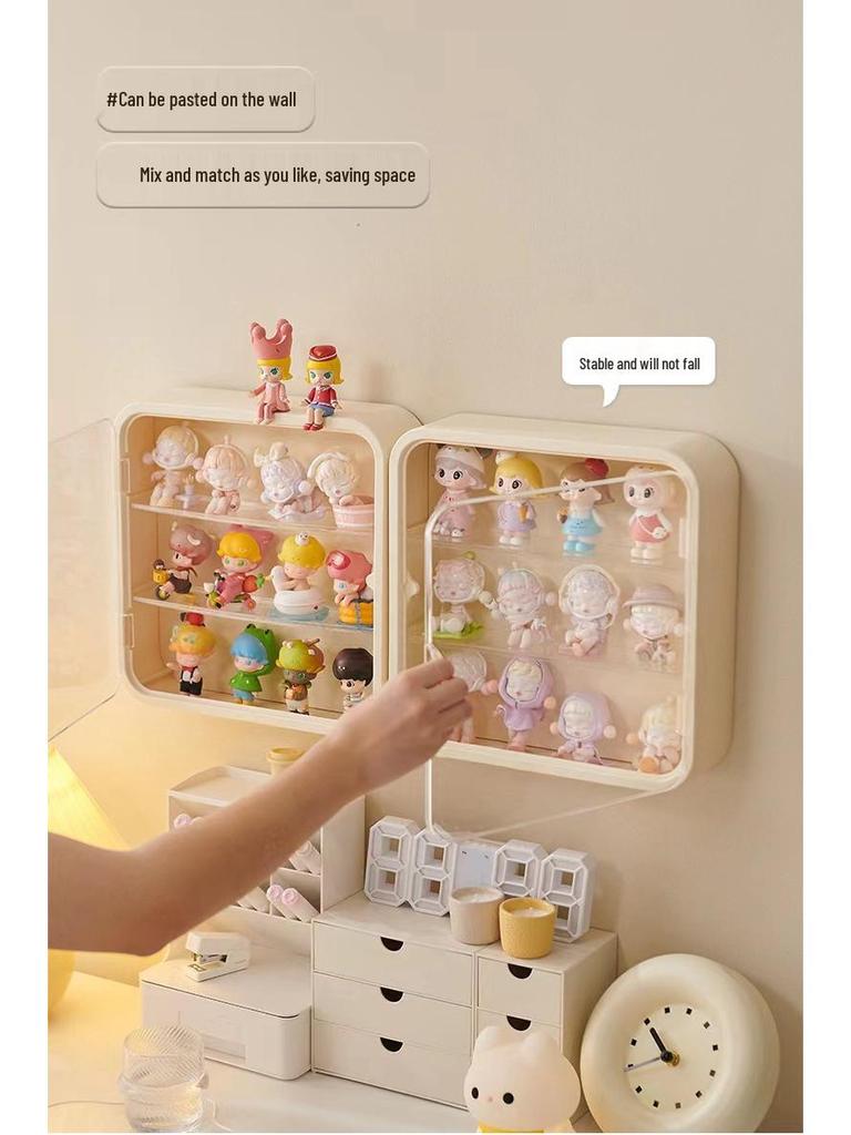 Průhledný nástěnný stojan na figurky s velkou kapacitou a prachotěsným úložným prostorem