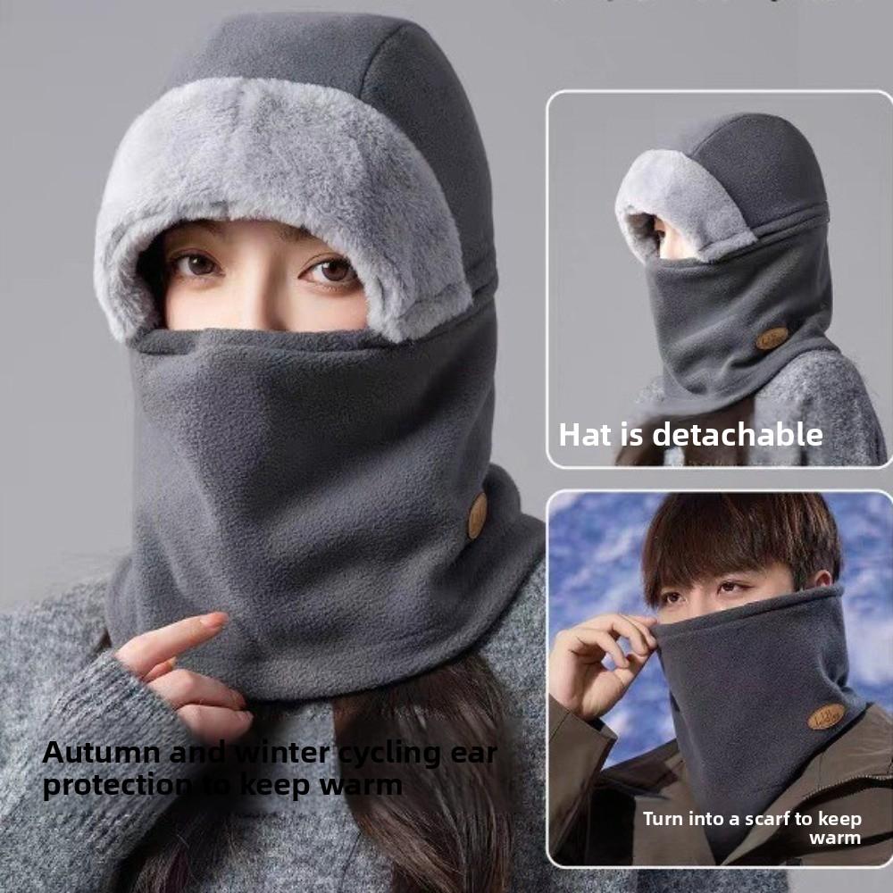 Zipper Detachable Scarf Mask Integrated Hat Warm Helmet Cap  for Outdoor Cycling Skiing