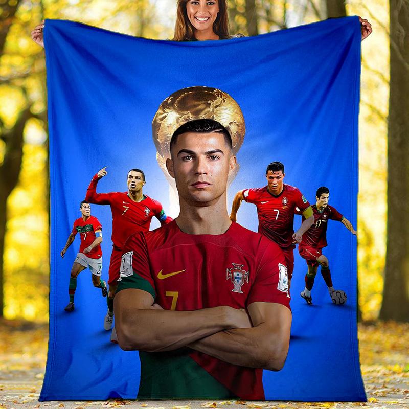 1pc Soccer7 (4) Theme Blanket - Digital Print, Polyester, Cozy for All Seasons, Perfect for Outdoor, Camping, and Travel