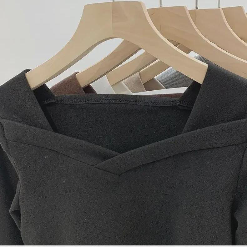 Autumn/Winter Women's German Velvet Square Collar Slim Fit Irregular Top