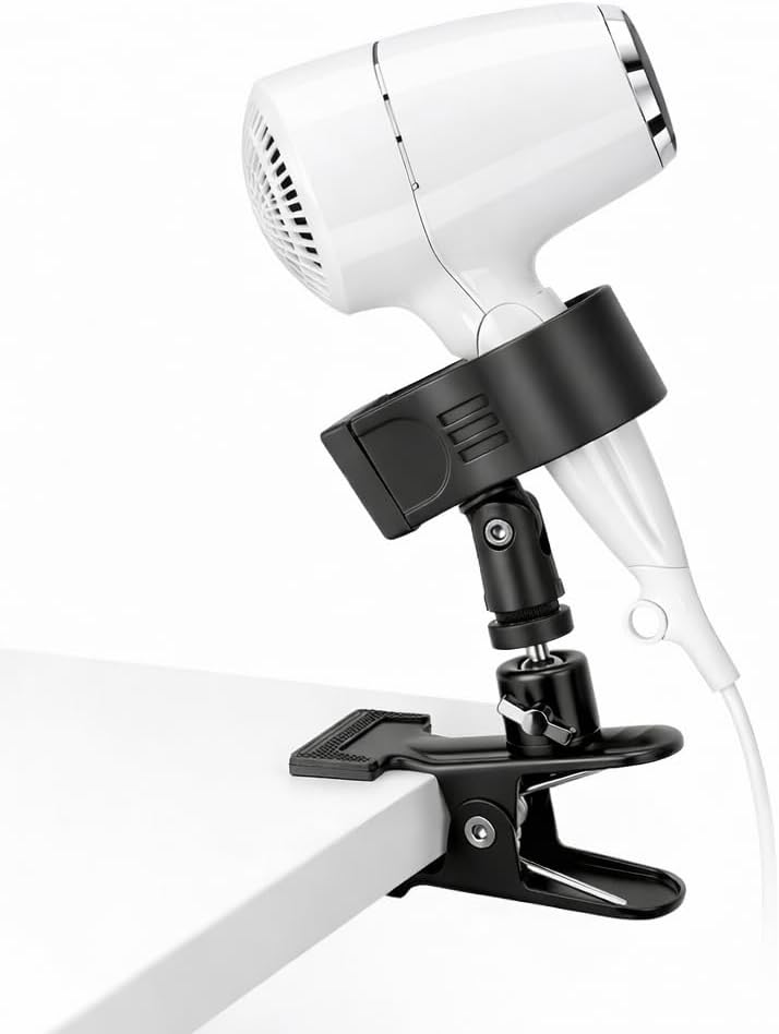 

Rotating Hands Free Hair Dryer Holder Sturdy Metal Base and Strong Clamp Adjustable and Flexible Blow Dryer Stand for United States