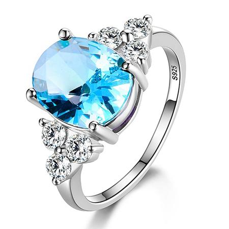 Women's Jewelry Silver Plated Rings White Pink Light Blue Champagne Zircon Oval Wedding Ring