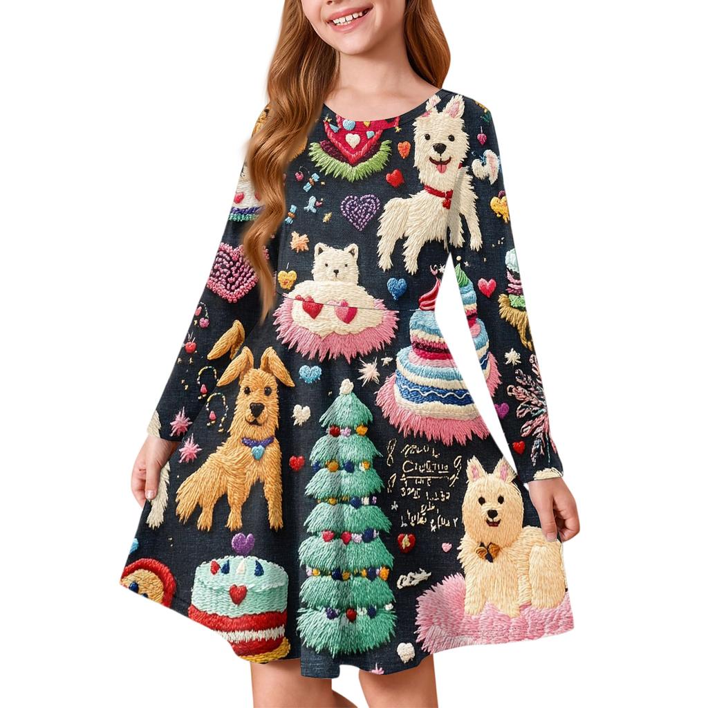 Sommer-Prinzessinnenkleid für Mädchen, Langarm A-Linien T-Shirt-Kleid Valentinstag