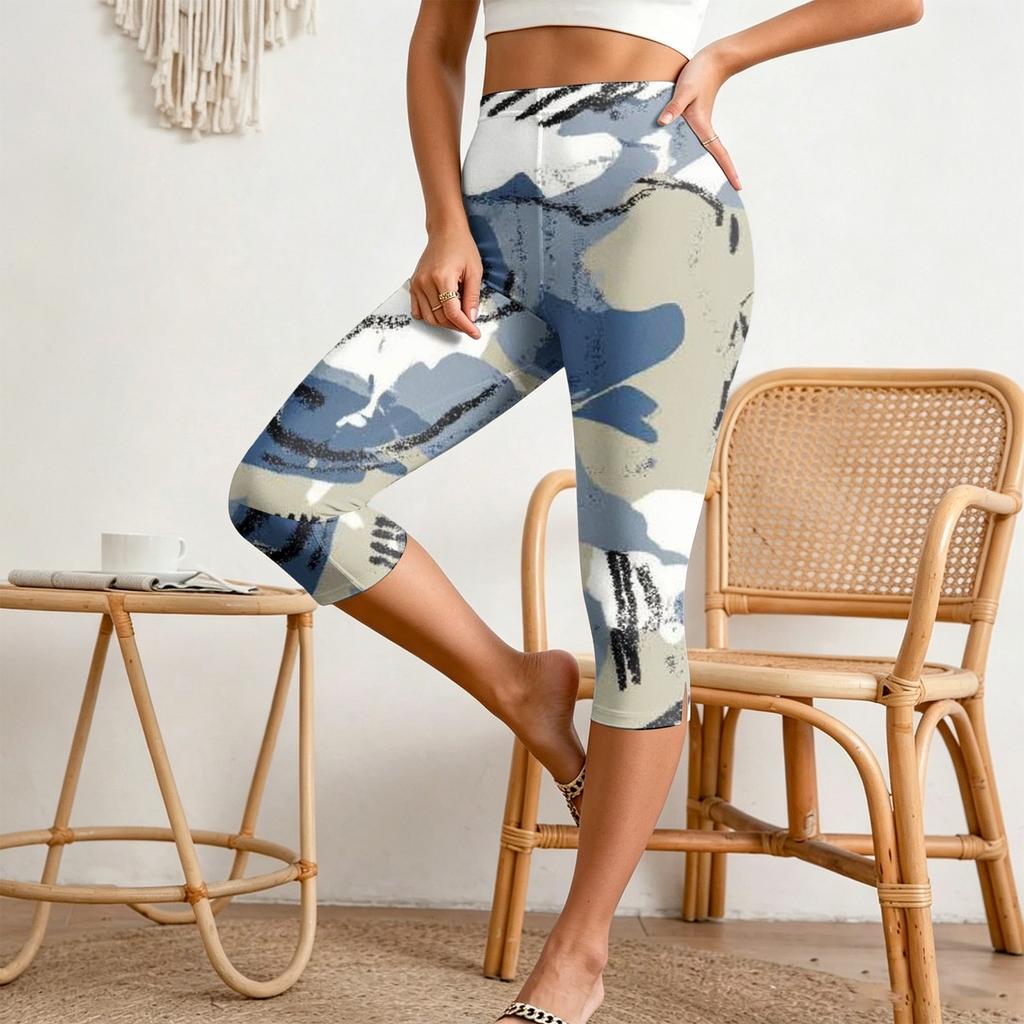Damen High Waist Caprihose mit elastischem Bund, Slim Fit, lässig, dehnbar, verkürzte Leggings mit seitlichen Schlitzen für den Alltag