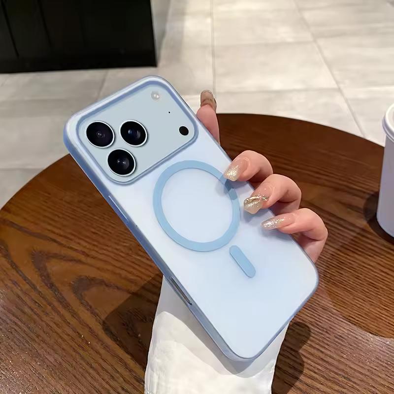 

Ультратонкий матовый чехол для iPhone 17 Air 16 E 15 14 13 12 11 Pro Max Plus Магнитный для беспроводной зарядки Magsafe PC-накладка iPhone 17 Pro Max синий