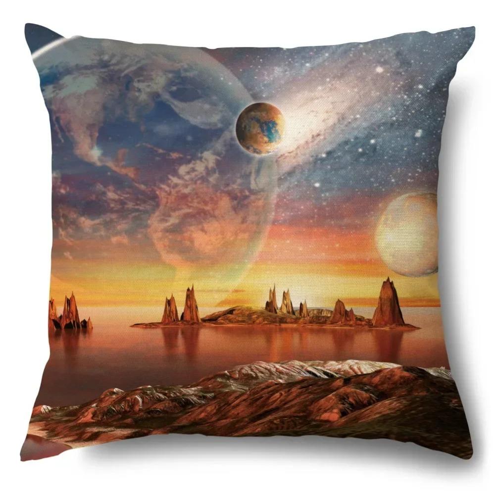 Science Fiction Universe Blue Planet Astronaut Pattern Cushion Cover Home Living Room Sofa Chair Decoration Pillow