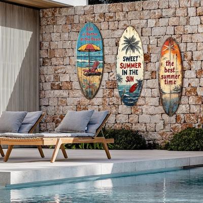 Summer Wooden Surfboards Wall Decor Beach Themed Colorful Surfboard Wall Hanging Nautical Decorative Surfboard Sign Ornament