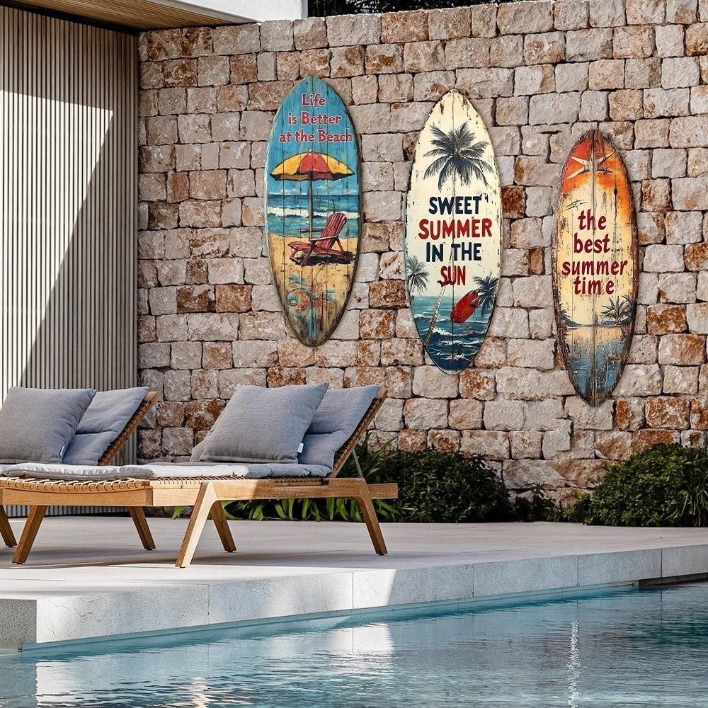 Summer Wooden Surfboards Wall Decor Colorful Beach Decor Wall Art  Bar Cafe Decor
