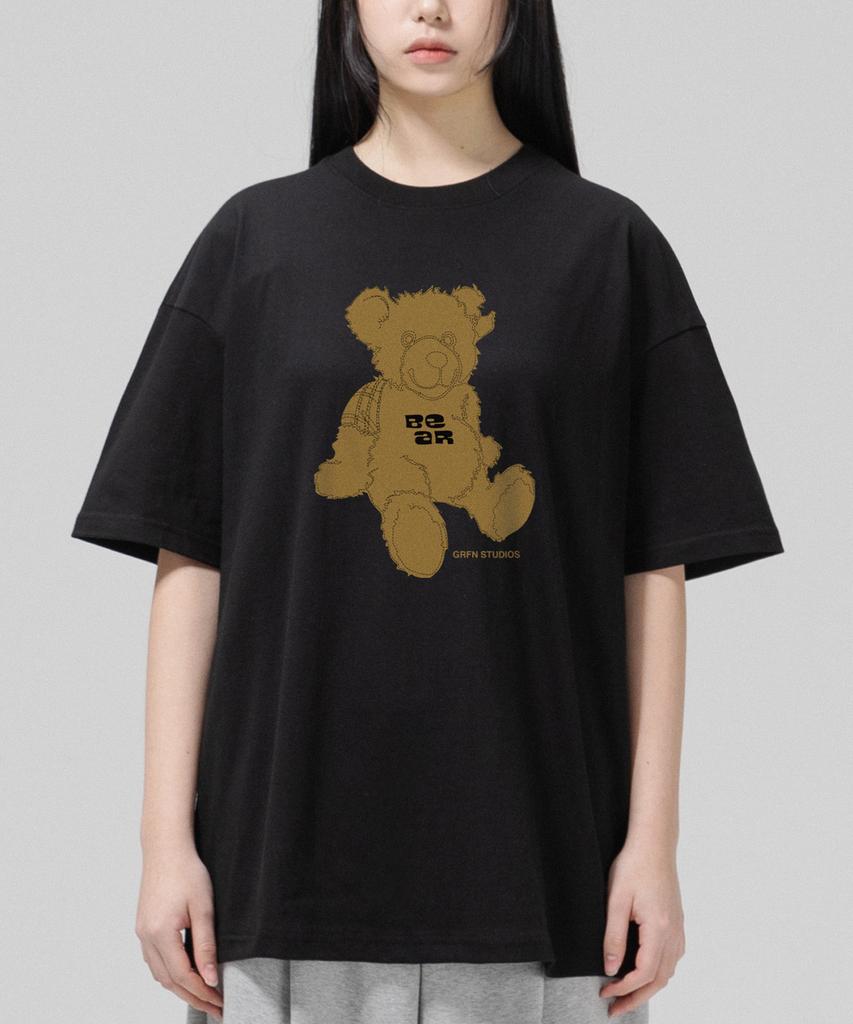 Geulaenpini Stitch Bear Oversized Short Sleeve Tee - Black
