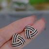 Simple Temperament Black Striped Triangle Earrings New Micro-inlaid Zircon Earrings Women's High-end Light Luxury Geometric Earrings