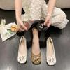 Fashion Women's Flat Shoes Square Toe With Crystals Leather Casual Khaki Diamond Spring Summer 2025 Elegant Dress 39 Y2k Ladies Footwear