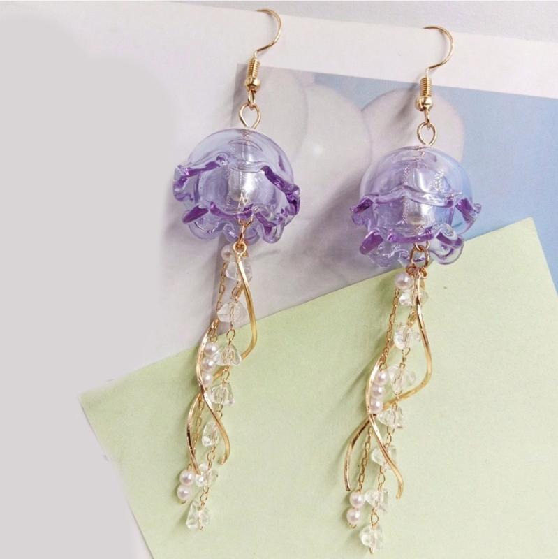 Jellyfish Shape Tassels Earrings Stylish Pendant Earrings Fashion Drop Earrings Fashionable Ear Jewelry for Woman Girls