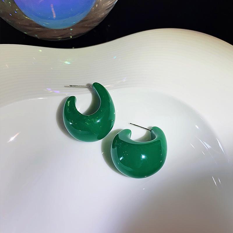 Retro 925 Sterling Silver U-Shaped Water Drop Dangle Earrings in Deep Emerald Green for Women