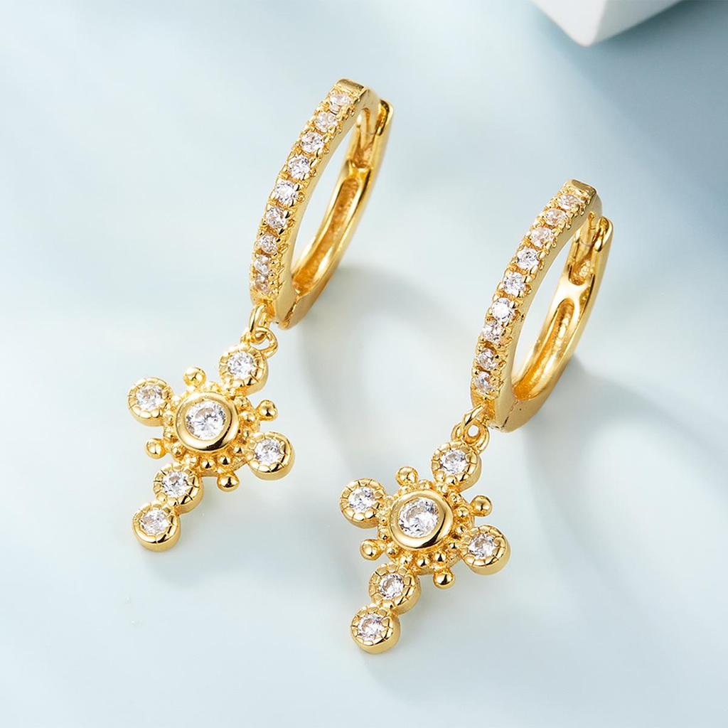 European and American S925 Sterling Silver Zircon Cross Earrings: Exquisite Niche Design for Women