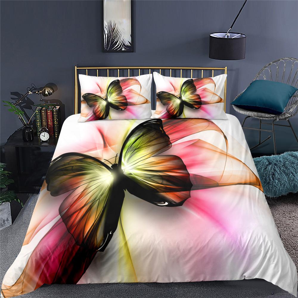 Schmetterling Bettbezug Set 3D Druck Lila Insekt Verträumt Leicht King Queen Bettdeckenbezug für Kind Junge Mädchen Polyester Bettwäscheset