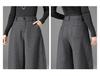 Women's High-Waisted Woolen Wide-Leg Plaid Pants with Velvet Lining for Autumn/Winter – Petite Casual Style.