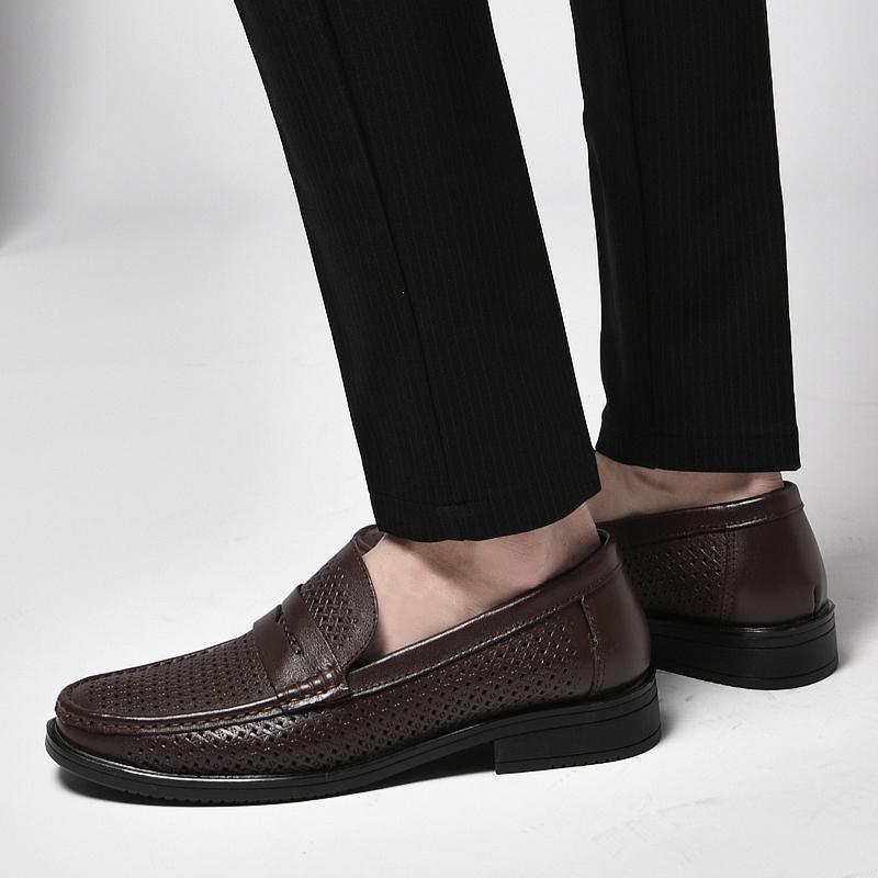 New Business Loafers Men Mocassin Genuine Leather Flats Casual Shoes Slip-On Walking Shoes Hollow Out Italian Luxury Penny Shoes