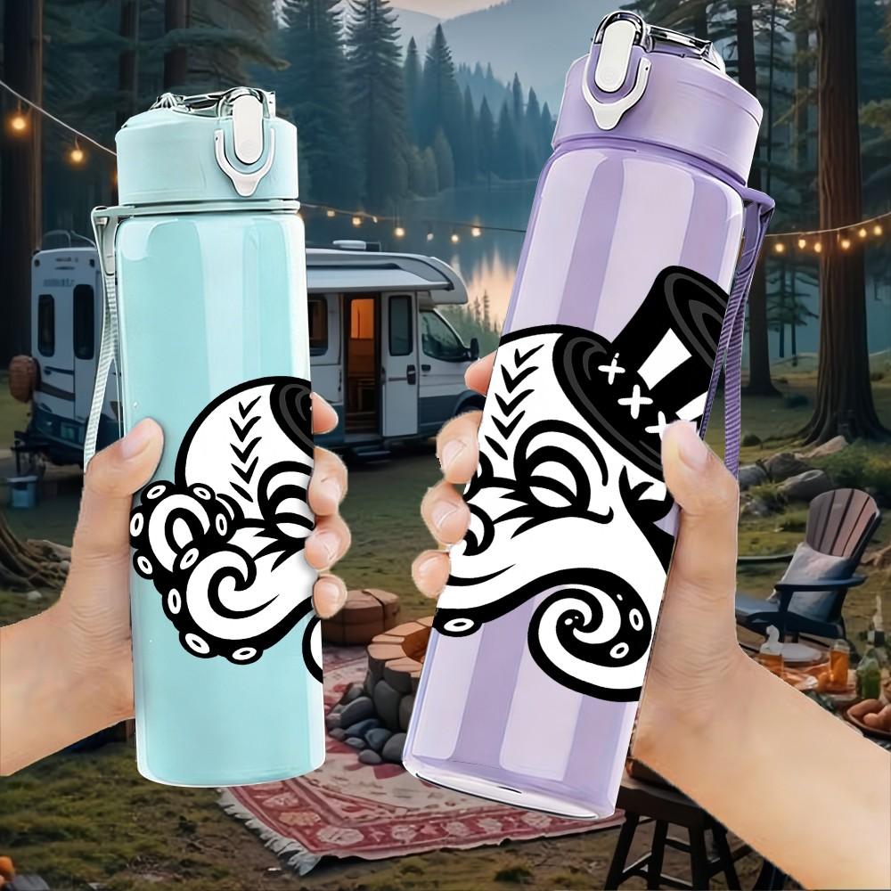 1PC Octopus Tentacle Pattern 750ml Color Plastic Sports Water Bottle Leakproof Flip Straw Lid Suitable for Sports Office Home Use