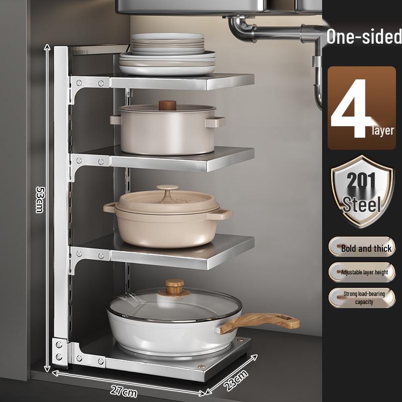 Multi-Layer Kitchen Pot Rack: Floor-Standing, Under-Sink Cookware & Storage Solution