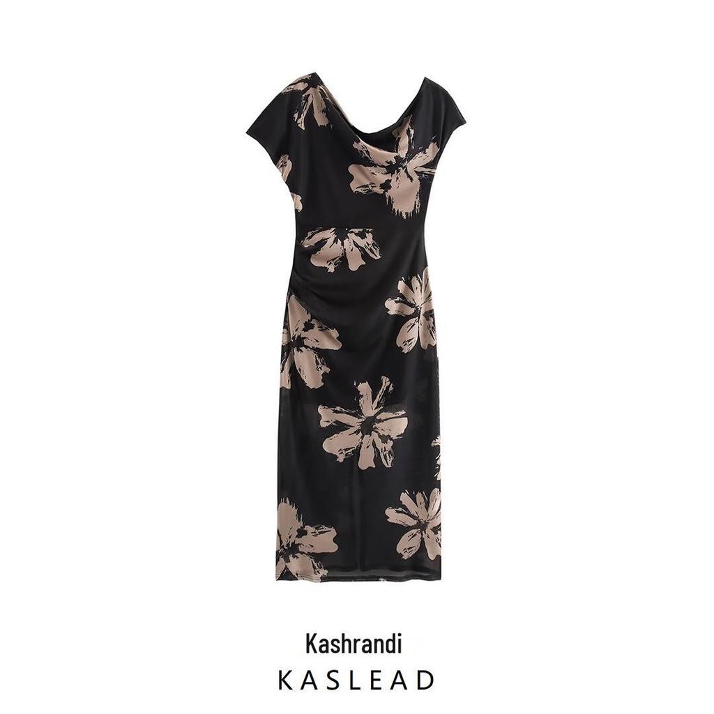 2024 Winter Women's Fashion: European & American Style One-Shoulder Slimming Print Bodycon Dress