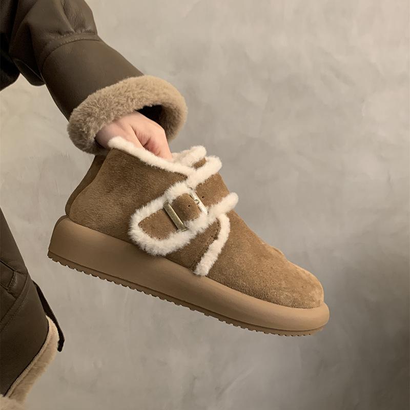 

Зимние ботинки на толстой подошве женские, зимние, новые, ретро, Birkenstocks, мягкие, теплые, плоские, хлопковые, пушистые, короткие ботинки 35 верблюд