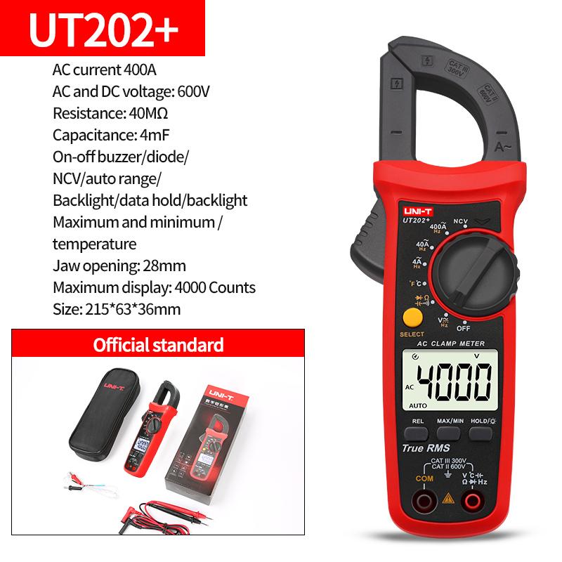 UNI-T UT201/202/203/204 Plus Digital Clamp Meter 400-600A Current Auto Range True RMS Pliers Ammeter Voltmeter Resistance Tester