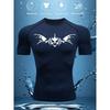 Mens Black Compression Short Sleeve T-Shirt White Tribal Skull With Wings Graphic Breathable Quick Dry High Elasticity Gym And MMA Athletic Top