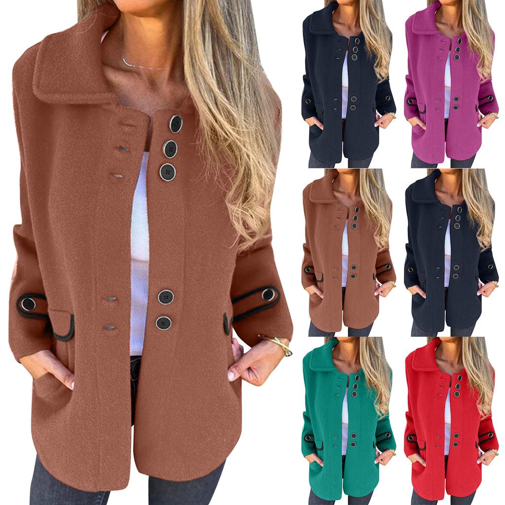 Women's Solid Color Button Lapel Single Breasted Long Sleeved Jacket