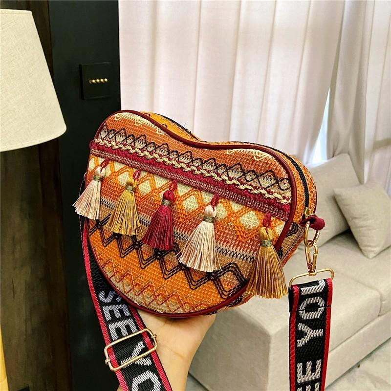 Bohemia Tassel Woven Small Shoulder Bag With Zipper Closure For Casual Day Use