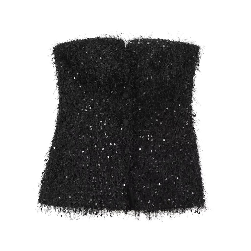 2024 Autumn Women's Fashion: European & American Style Sequin Tassel Sleeveless Top