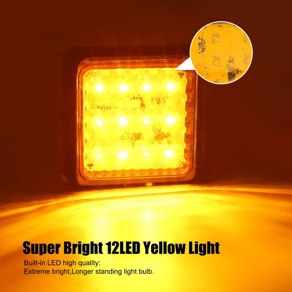 Tail Lamp LED 12V 24V Yellow 12 LEDs Truck Marker Lamp Width Light Trailer Bus Tanker Truck Marker Light Illumination Custom Signal Light Set of 2