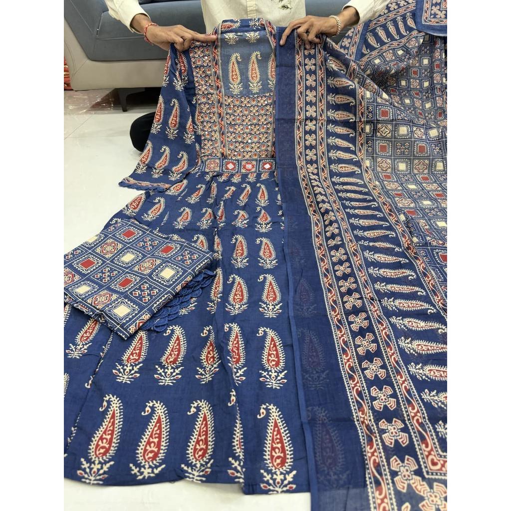 Indian Traditional Cotton Kurta Palazzo Dupatta Set Women Ethnic Salwar Kameez