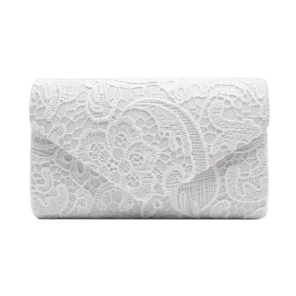 Elegant Lace & Satin Clutch Evening Bag with V-Shaped Flap