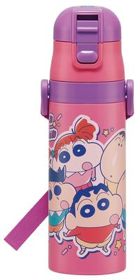 Water Direct Crayon for Boys and Stainless Sports Water Kids' Bottle, 470ml, Drink, Shin-chan Design, 25mm, Girls, Insulated, Steel,