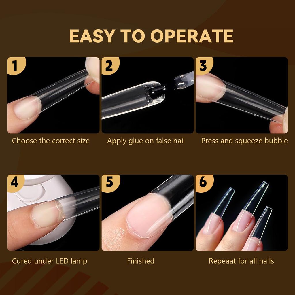 Boxed Transparent Fake Nails Mulit-Shaped Size Almond Coffin Press On Acrylic Nails For Manicure Art Extension Decoration