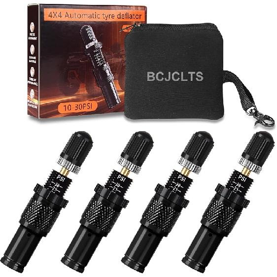 Adjustable Auto-Stop Tire Deflator Valve Kit (10-30 PSI) Tire Air Down Tool Offroad 4X4 Screw-On Automatic Tire Deflators. (4, Orange)