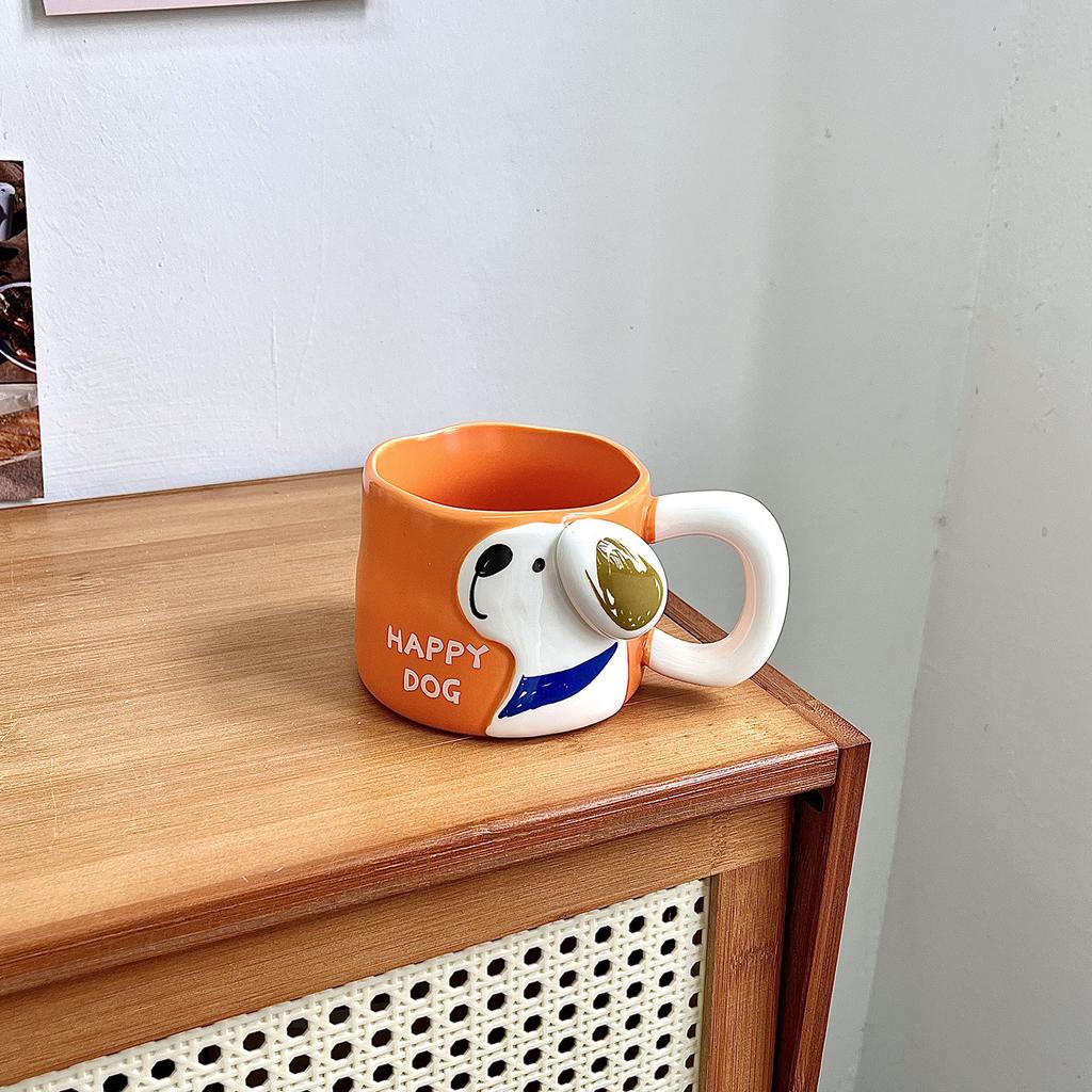Niedlicher Relief Welpenbecher Große Kapazität Keramiktasse Paar Zuhause Wasserbecher Büro Kaffee Frühstückstasse